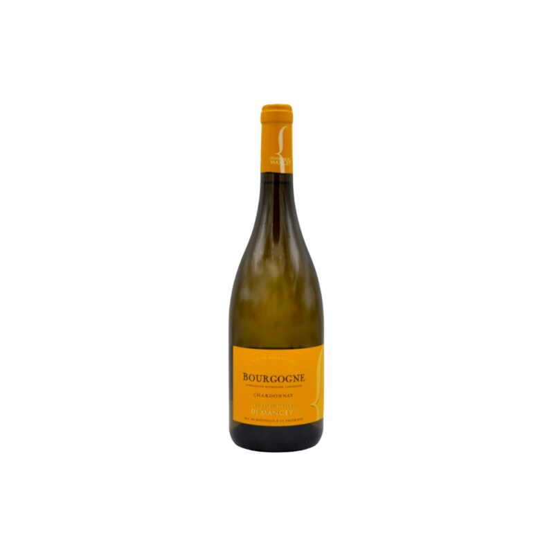 Vini bianchi – Vignerons de Mancey Chardonnay Les Essentielles, bottiglia di vino bianco con capsula arancione